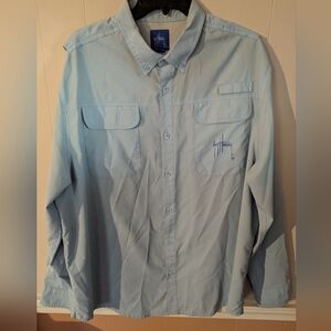 Guy Harvey Fishing Shirt Blue Long Sleeves Vented 100% Nylon Men's Size X-Large